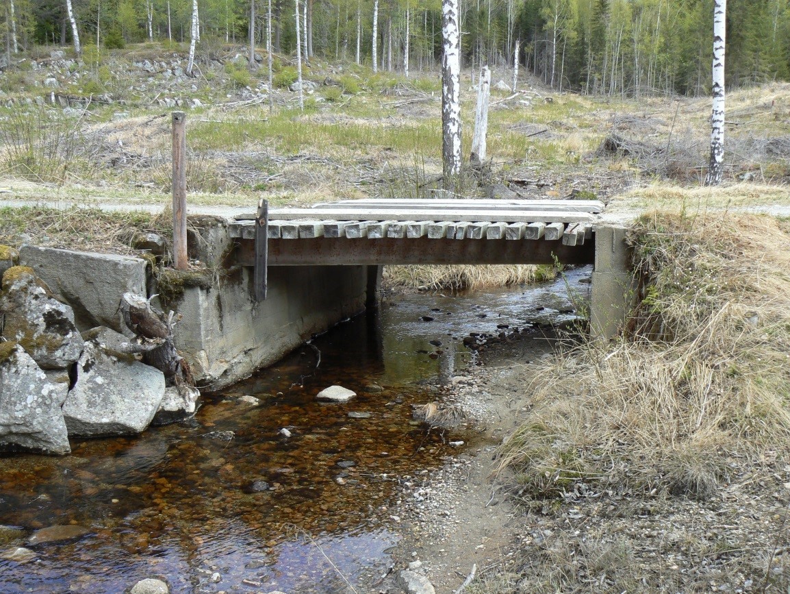 Dette er typisk eldre bro på skogsbilvei, som kan være moden for utskifting.